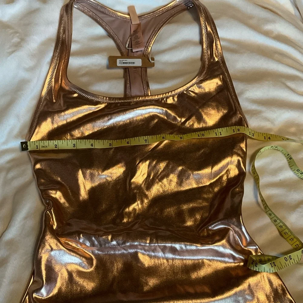 SKIMS Swim Women's Rose Gold Metallic Racerback Cycle Suit Size Small NWT